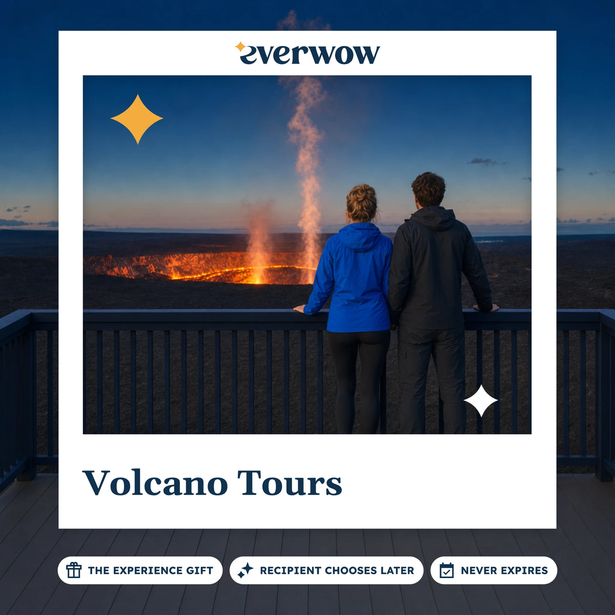 Everwow Volcano Tours experience gift photo in a frame, crater glow at dusk