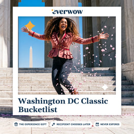 Everwow Washington DC Bucketlist gift card: woman leaping down the Lincoln Memorial steps
