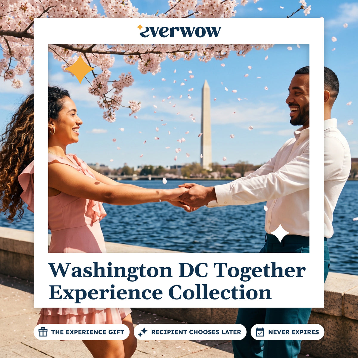 Everwow Washington DC Together gift card: couple dancing under cherry blossom by the Tidal Basin