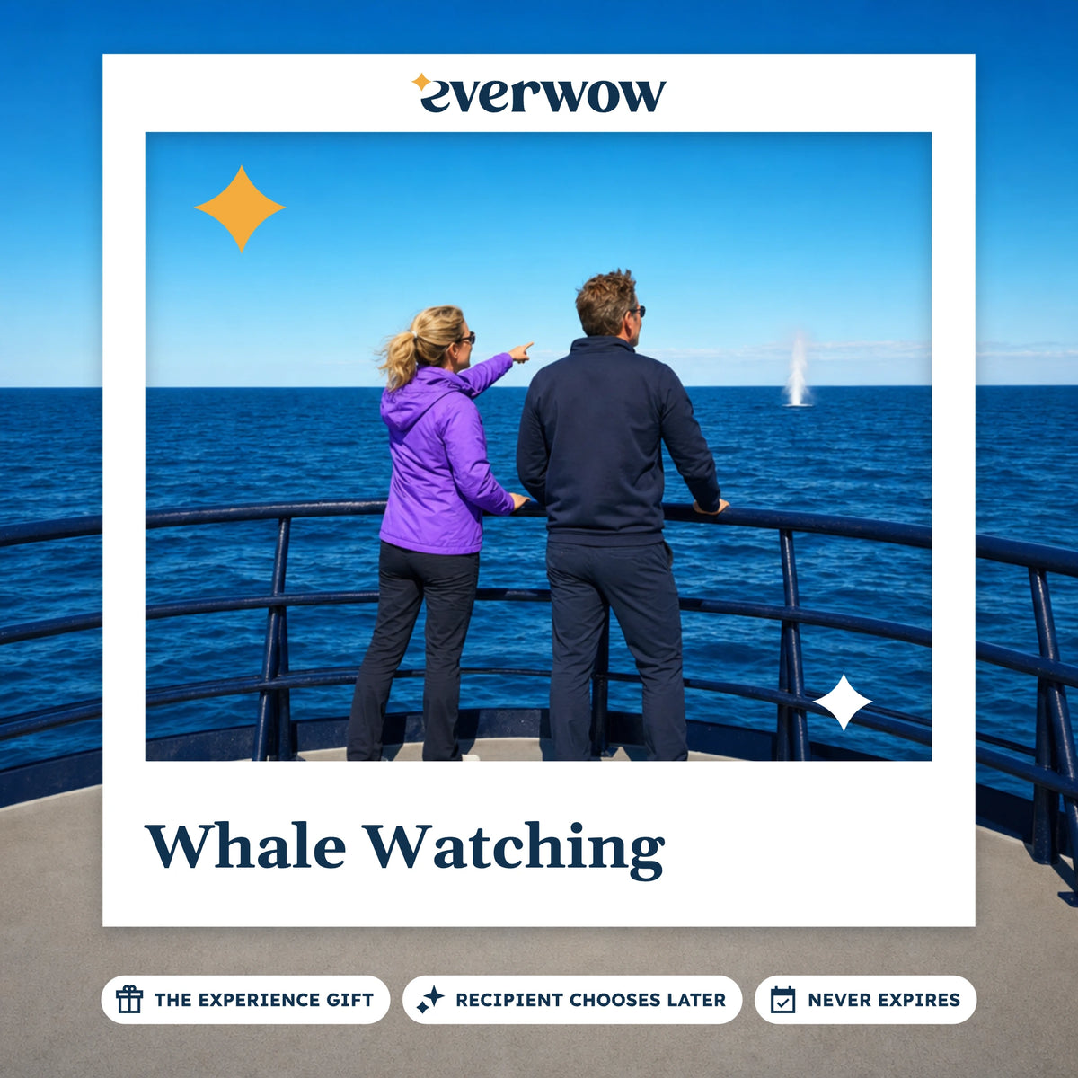 Everwow Whale Watching experience gift photo in a frame, couple watching a whale spout