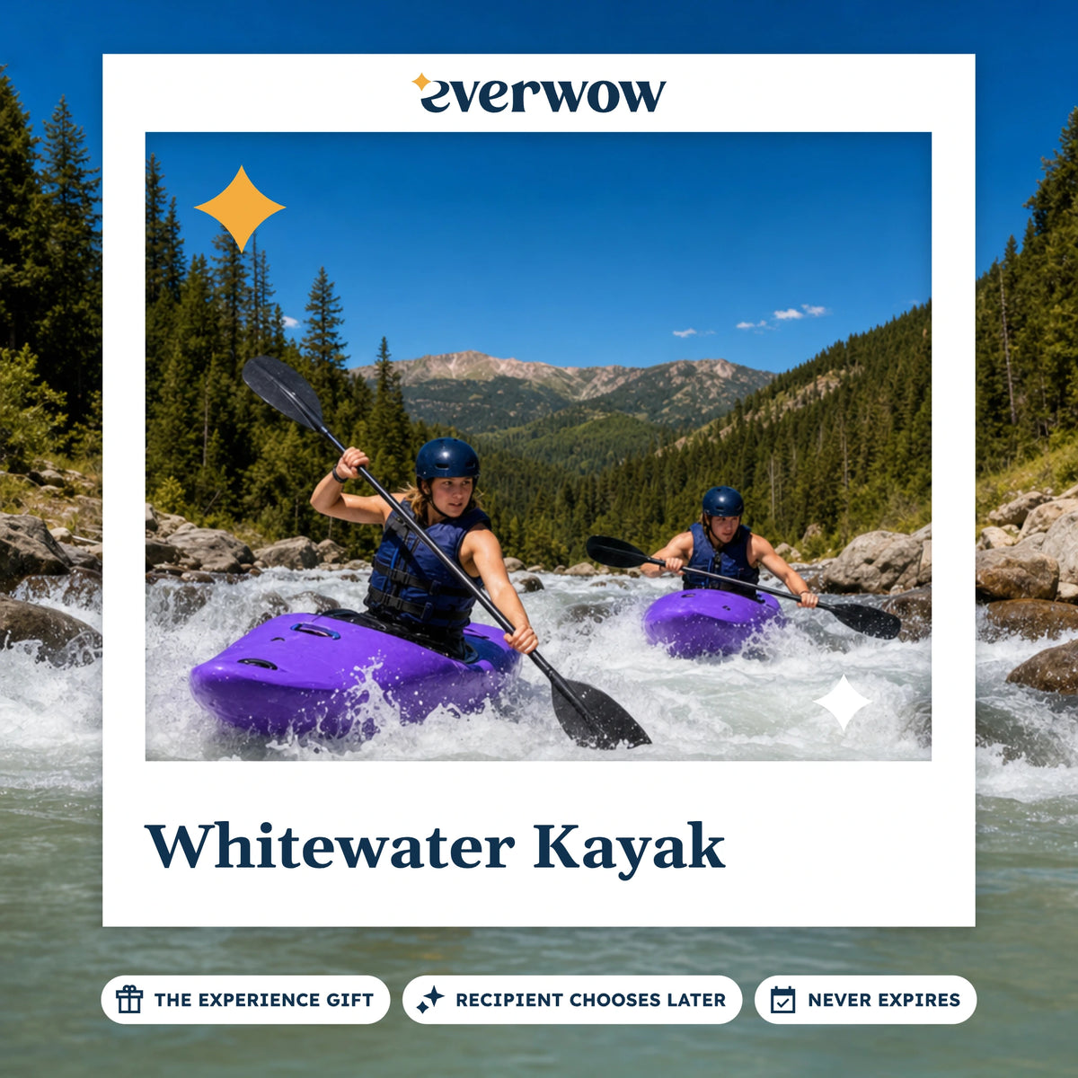 Everwow Whitewater Kayak experience gift photo in a frame, kayakers in a rapid