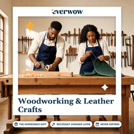 Everwow Woodworking & Leather Crafts experience gift photo in a frame, couple at a workbench