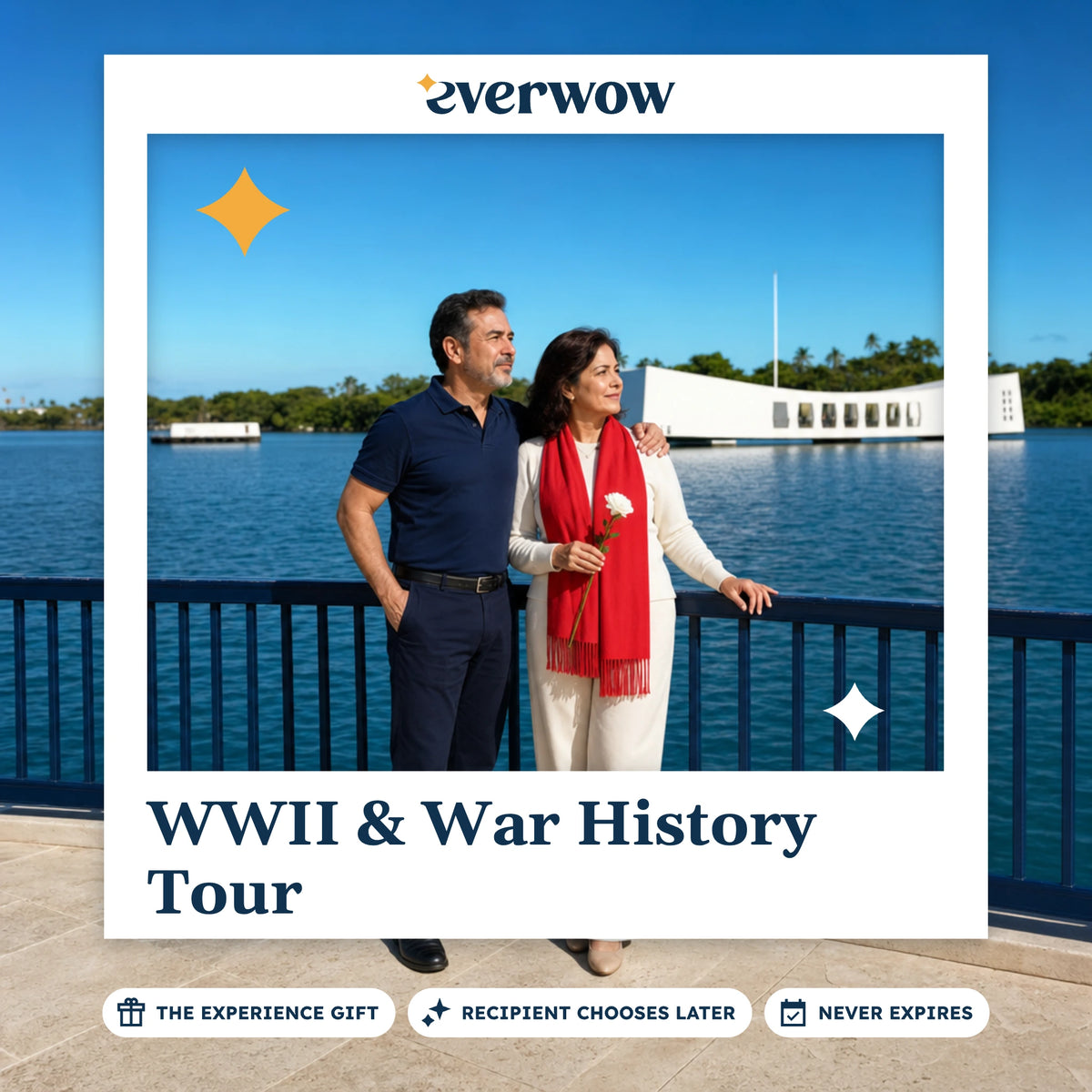 Everwow WWII & War History Tour experience gift photo in a frame, couple at a harbor memorial