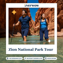 Everwow Zion National Park Tour experience gift photo in a frame, couple wading a canyon river