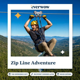 Everwow Zip Line Adventure experience gift photo in a frame, rider above a pine gorge