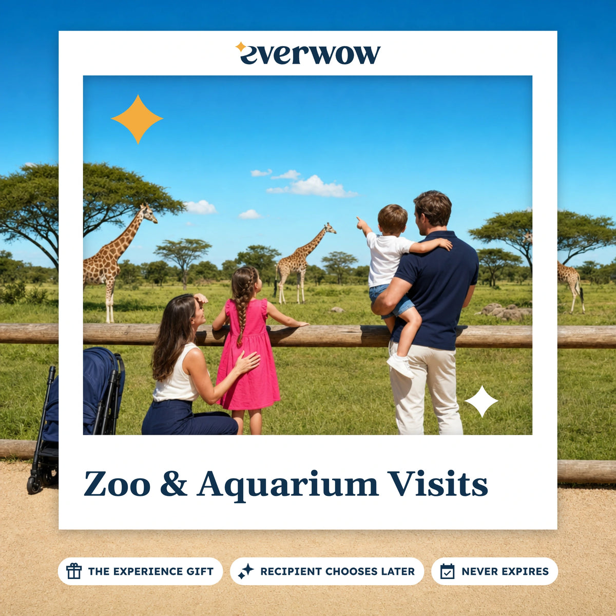 Everwow Zoo & Aquarium Visits experience gift photo in a frame, family watching giraffes